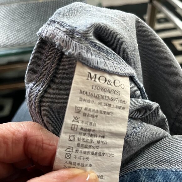 MO&Co. Blue Denim Overall Jumpsuit Front Button Bib Zip Fly Bell Bottom NWOT XS - Picture 10 of 12